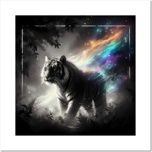 Abstract Monochromatic Tiger Within Rainbow Colors Posters and Art